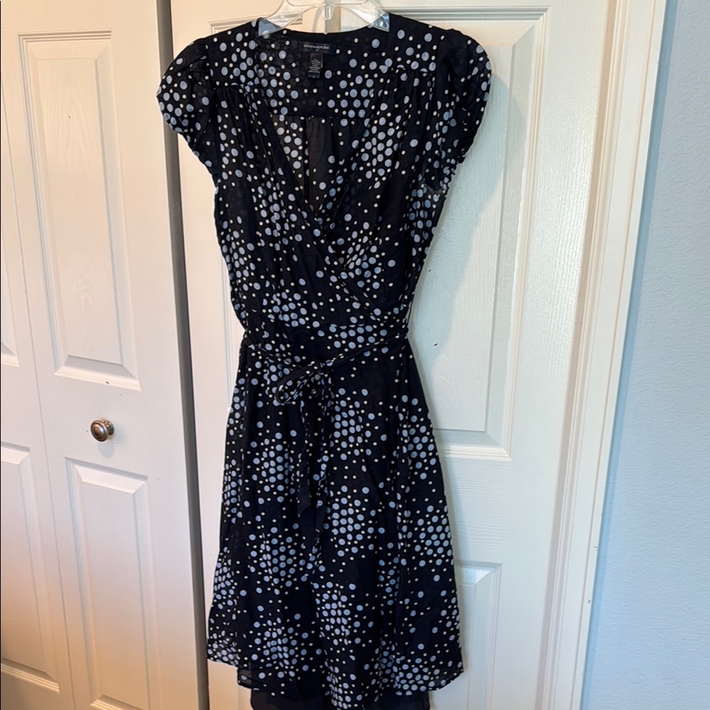 Banana Republic Chic Navy and White Polka Dot Wrap Dress